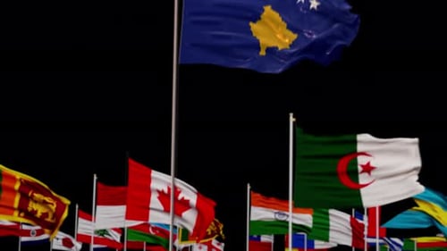 Kosovo Flag Waving Animation with International Background