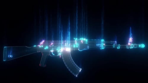 Digital Hologram AK-47 Rifle Futuristic Scan Animation