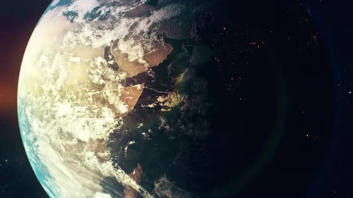 Realistic Earth Rotation from Space with Sun Rise and City Lights