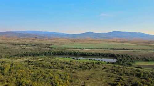 Top View or Aerial of Fresh Green Fields and Village