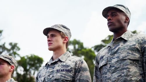 Air Force Soldiers Standing in Formation Outdoors