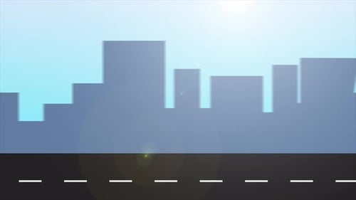 City Buildings Background Sunny Day and Traffic Road 4K