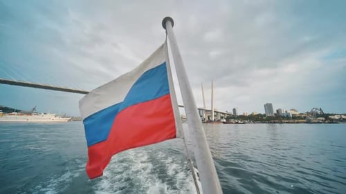 Boat Trip With Russian Flag on Water