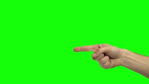 Man Hand Pointing at Two Items. Chroma Key. Close Up