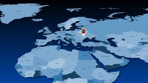 Animated World Map Zoom to Transnistria Location Pin