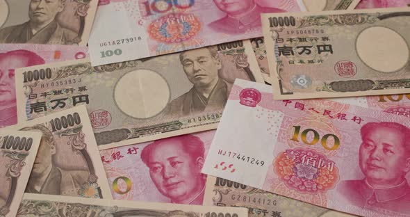 Counting of Chinese RMB and Japanese Yen, Stock Footage ft. background ...