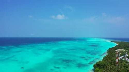Aerial drone nature of paradise seashore beach adventure by blue ocean with clean sandy background o
