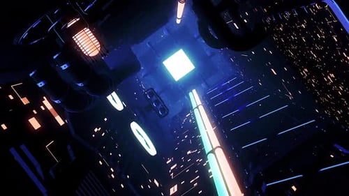 Sci-Fi dark corridor with the light in the end of the tunnel