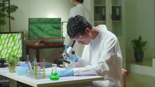 Young Adult Working With Microscope in Lab