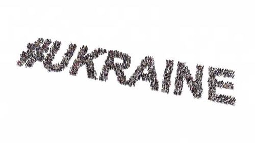 People Gather And Form The Text Hashtag Ukraine
