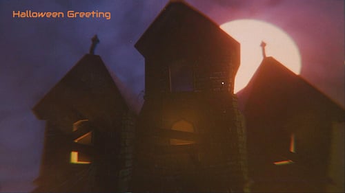Retro Cinematic Halloween Greeting with Animated Ghost