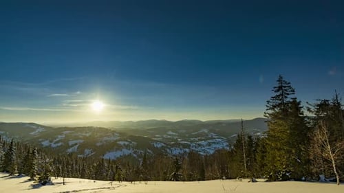 Sundown Time Lapse in Winter Mountain