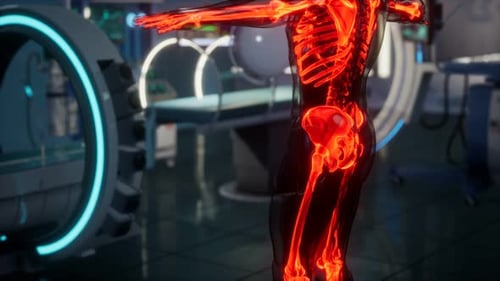Animated Red Skeleton Bones in Futuristic Medical Lab