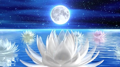 Enchanted Moonlit Lotus Pond with Sparkling Water Background