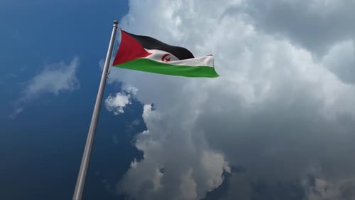 Sahrawi Arab Democratic Republic Flag Waving in Realistic Cloudy Sky