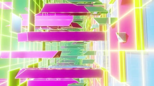 Abstract Neon Futuristic Grid Flythrough Background Loop