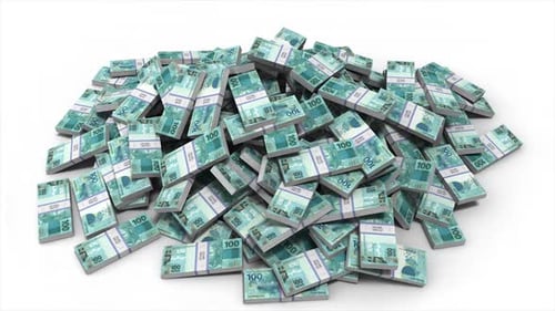 Falling 100 Brazilian Real Money Stacks Animation