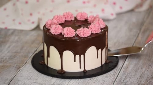 Chocolate Cake Slice Served with Spatula