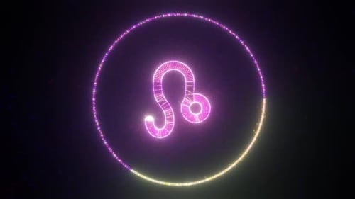 Neon Glowing Leo Zodiac Astrological Symbol Animation