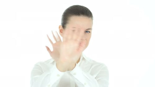 Young Adult Woman Expressing Rejection with Hands