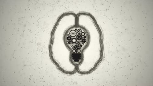 Animated Brain Sketch Revealing Lightbulb Gears Idea
