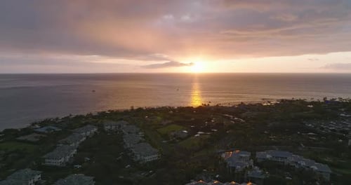 Tropical Island Sunset Aerial Drone View