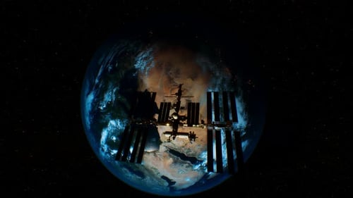 International Space Station in Outer Space Over the Planet Earth Orbit