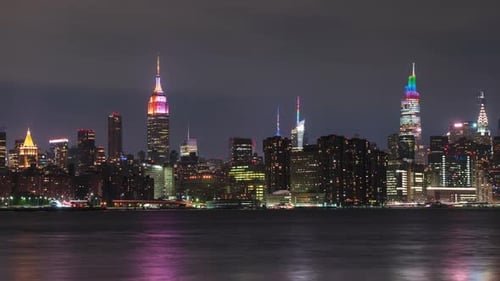 Night time-lapse of Midtown Manhattan with pride lights