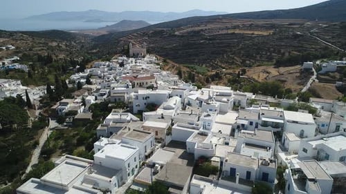 Village of Lefkes on the island of Paros in the Cyclades in Greece from the sky