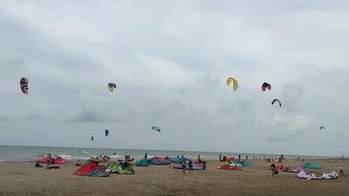 Kite Surfers Enjoying the Wind and Waves