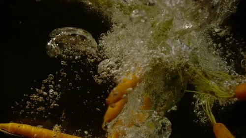 Karotten fallen ins Wasser, Ultrazeitlupe