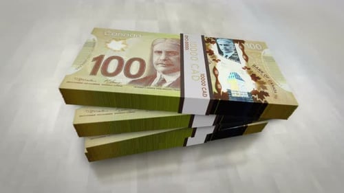 Rotating Stacks of Canadian 100 Dollar Bills