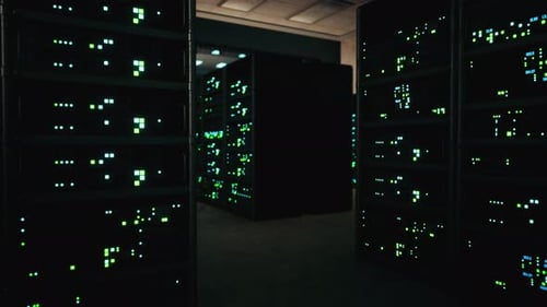 Modern Server Room with Supercomputers Light