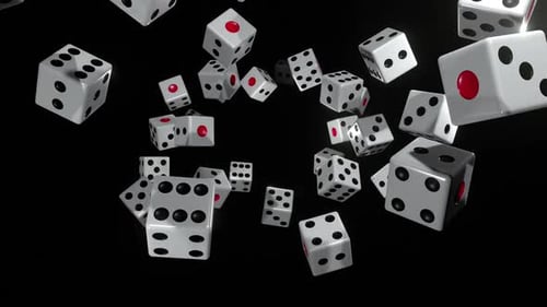 Floating White Dice with Red and Black Pips Animation