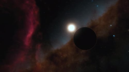 Planet Moving Past Star Creating Eclipse in Cosmic Nebula