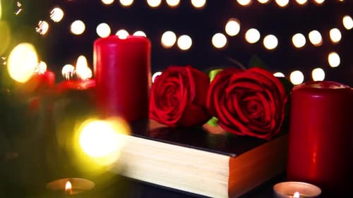 Red Roses, Candles, and Gifts for Romantic Night