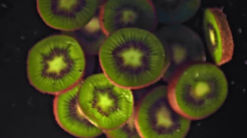 Kiwi Slices in Vivid Overhead Close Up