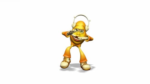 Yellow 3D Cartoon Character Dancing with Headphones