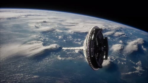 Futuristic Space Satellite Orbiting the Earth