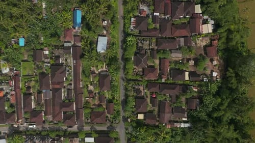 Overhead Top Down Aerial Birds Eye View of Rooftops of the Houses in a Typical Dense Residential