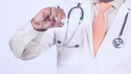 Doctor Writes Opinion Message on Glass Surface