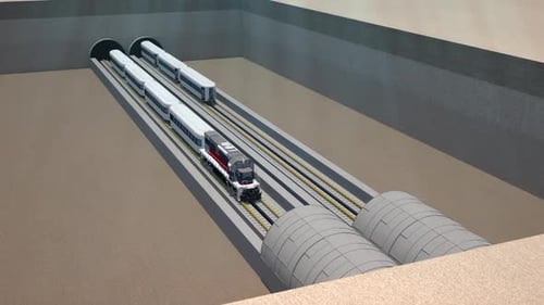 Animation der unterirdischen Tunnelzugstrecke.