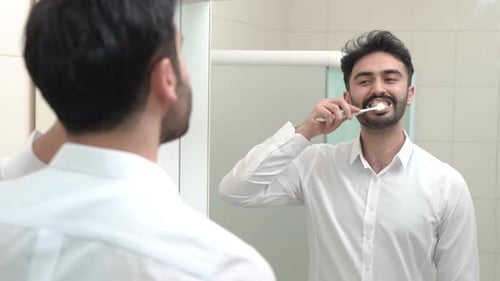 Brushing teeth before going to work.