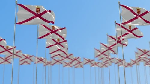 Jersey Row Of National flags Walk Throw Animation