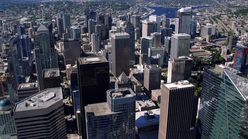 Skyscraper Building Tops In Seattle Helicopter Aerial