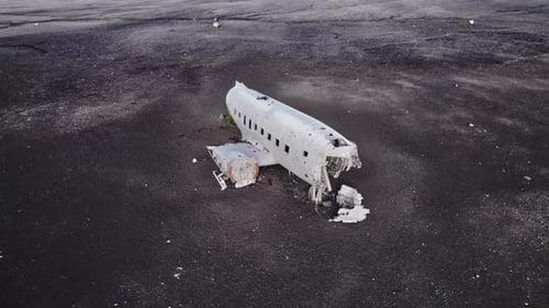 Breathtaking Drone Shot of Solheimasandur Plane Wrec in Vast Open Field