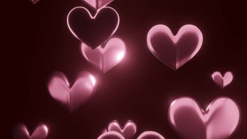 Glossy Pink Hearts Looping Animation Background