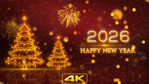 Golden Christmas Trees New Year Celebration Particle Background Animation