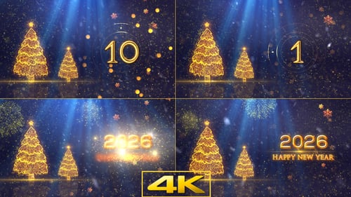 Christmas Tree Happy New Year Countdown with Golden Particles