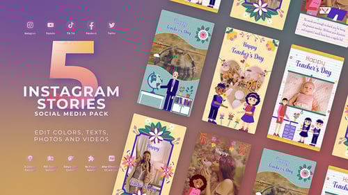 Colorful Teacher's Day Instagram Stories Vertical Social Media Pack